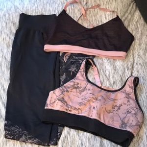 Fabletics pink and grey leggings and sports bras